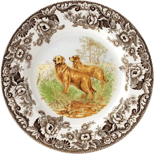 Miniatura 18 de Plato de cena Spode Woodland Red Grouse - 10.5" de loza fina, borde con flores británicas, diseño rústico de animales de caza fabricado