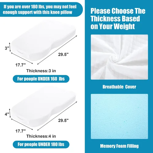 Miniatura 2 de HOMBYS Almohada de rodilla de espuma viscoelástica para dormir de lado, almohada de piernas para rodilla, separa las rodillas para la alineación