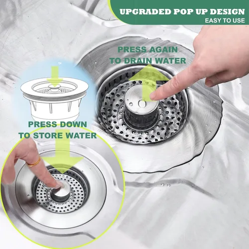 Miniatura 2 de Colador de drenaje para fregadero de cocina 3 en 1, tapón de fregadero desplegable de acero inoxidable 304, tapón antiobstrucción para fregadero