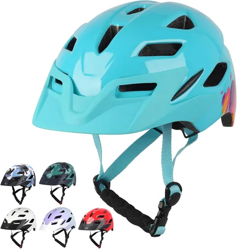 Miniatura 14 de Casco de bicicleta para niños, casco ajustable para niños y jóvenes con visera desmontable y luz LED para niños de 3-5/5-8/8-12 años, casco Azul