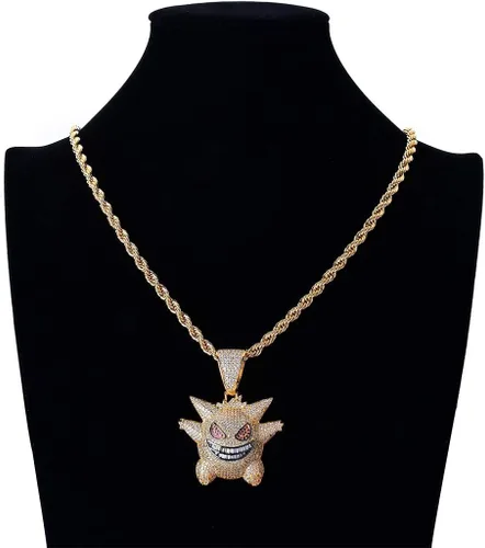Miniatura 7 de KMASAL Jewelry Men Hip Hop Iced Out Bling CZ Diamond Vampire Mask & Bull Pendant 18K Gold and Silver Plated with 24 Inch Rope Chain