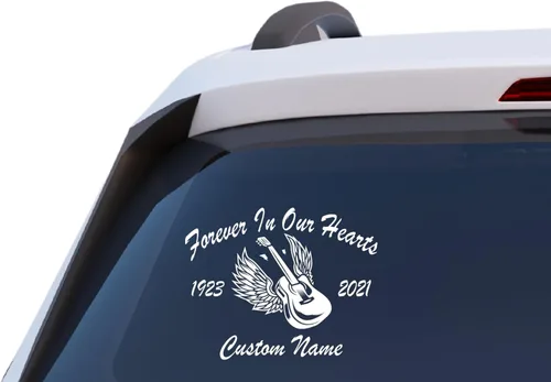 Forever in Our Hearts - Calcomanía de vinilo personalizable para ventana de automóvil, músico, músico, alas de ángel, regalo conmemorativo