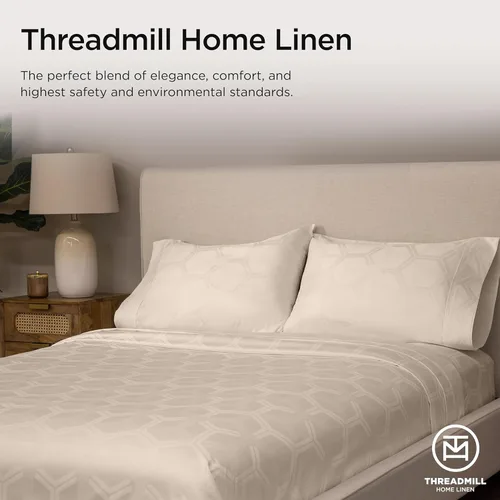 Miniatura 8 de Threadmill Juego de sábanas de 100 % algodón para cama King de 600 hilos con bolsillo profundo de 16 pulgadas, tejido satinado jacquard de 4 piezas