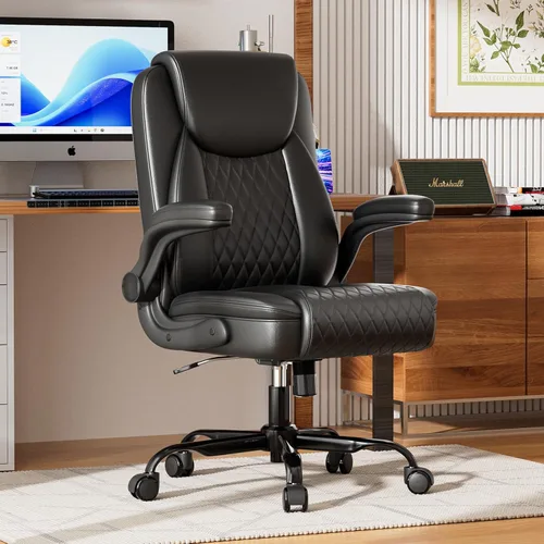 Miniatura 2 de GTPLAYER Silla de oficina de cuero, silla de escritorio para el hogar con brazos abatibles y respaldo ergonómico, cómoda silla ejecutiva resistente
