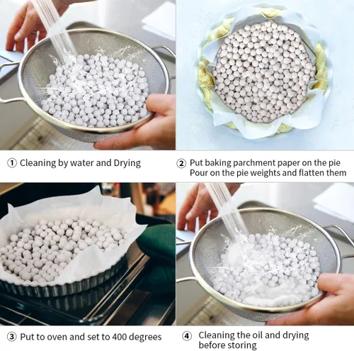 Miniatura 7 de FurRain - Pesos de cerámica para tarta reutilizables de 10 mm Frijoles para hornear costra de pastel Pesos de cerámica natural con contenedor