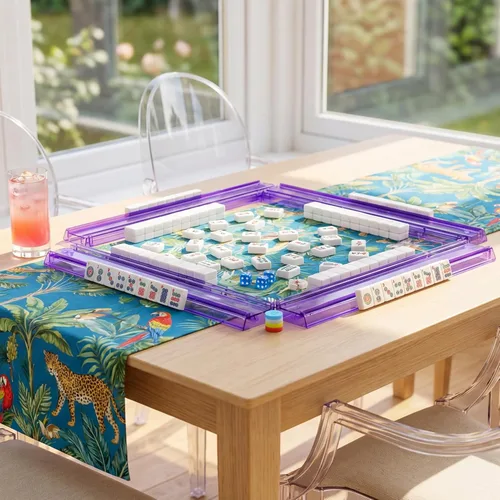 Miniatura 6 de Soporte y empujador todo en uno para Mahjong, combo de soporte y empujador de acrílico transparente, soportes modernos para fichas de Majiang Morado