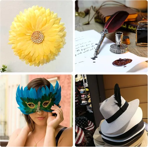 Miniatura 6 de FeelfunFeather 120 plumas de ganso amarillas de 6-8 Pulgadas 15-20 cm, plumas naturales decorativas a granel para manualidades, cosplay, bodas