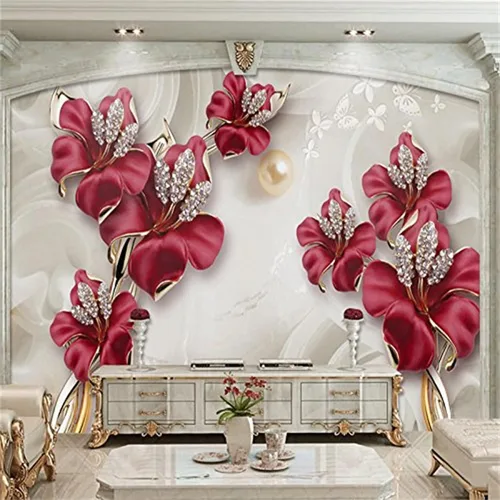 Murales tridimensionales 3D de joyería, papel tapiz extraíble grande de mariposa floreciente, papel de pared decorativo moderno para dormitorio,
