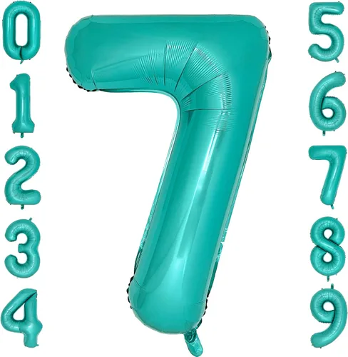 Miniatura 8 de Globos de color verde azulado con el número 0 de 40 pulgadas, globos grandes de papel de aluminio azul turquesa para mujer, decoraciones