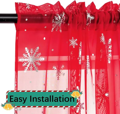 Miniatura 4 de Cortinas traslúcidas de Navidad para sala de estar, cortinas transparentes con estampado de copos de nieve de lujo, cortinas con bolsillo