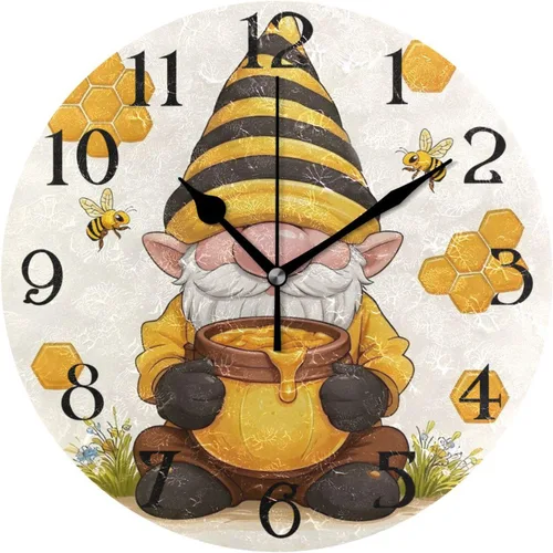 Reloj de Pared de Panal de Abeja de Gnomo Silencioso Sin Tictac Reloj de Cocina de 9.5 Pulgadas Redondo Reloj de Baño Operado con Batería Cuarzo