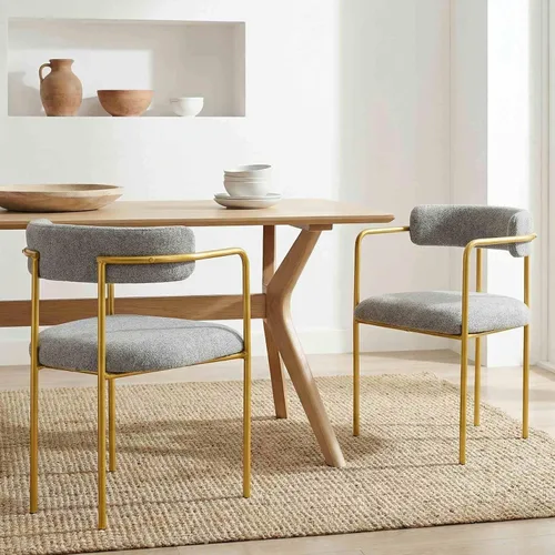 Miniatura 17 de Boucle - Juego de 4 sillas de comedor con brazos, modernas sillas de comedor tapizadas de mediados de siglo para cocina y comedor, respaldo curvo