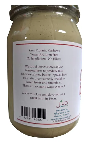 Miniatura 3 de Jiva Organics RAW mantequilla de anacardo orgánica 16 onzas tarro