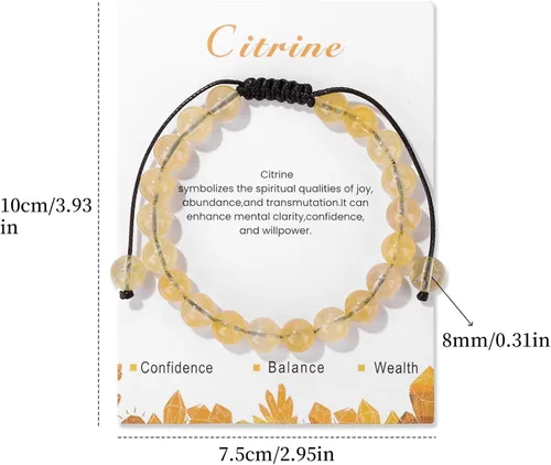 Miniatura 8 de Pulsera de cristal curativo para mujer de 0.315 in, pulsera de cuentas de cristal natural ajustable hecha a mano, joyería curativa, regalo