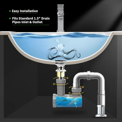 Miniatura 4 de MoyRetty Trampa universal para lavabo de champú y fregadero, se adapta a tubos de drenaje estándar de entrada y salida de 1-1/2 pulgadas