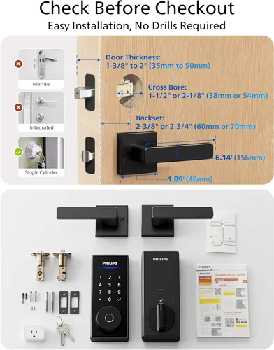 Miniatura 9 de Philips - Cerradura inteligente WiFi con manija, cerradura de puerta sin llave con reconocimiento de huellas dactilares y puente WiFi, cerraduras