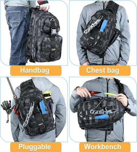 Miniatura 7 de PLUSINNO - Bolsa de almacenamiento para mochila de pesca, mochila de hombro para exteriores, bolsa de equipo de pesca, mochila de pesca resistente