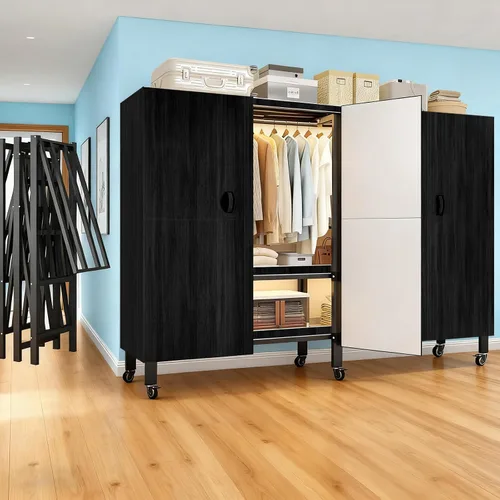 Miniatura 11 de Armario plegable portátil para colgar ropa, perchero cubierto resistente con funda (tablero magnético de tablero), perchero para almacenamiento
