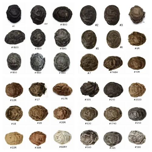 Miniatura 8 de Toupee para hombres Sistema de reemplazo de cabello humano Full Poly Mens Toupee Hairpiece inyectado PU peluca para hombre sistemas de cabello 1B#
