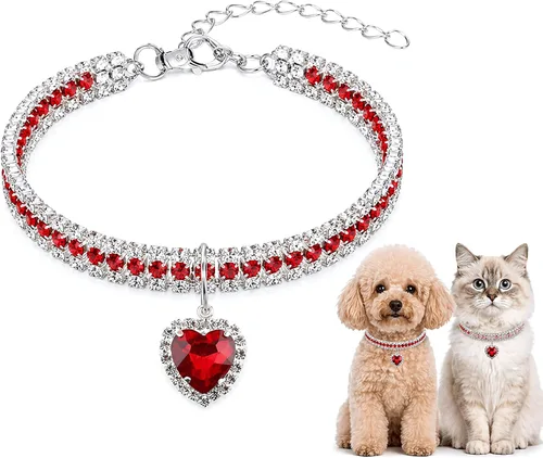 Miniatura 11 de Collar para mascotas con diamantes de imitación, collar de 3 filas de diamantes de cristal brillantes para perro, collar de boda con diamantes