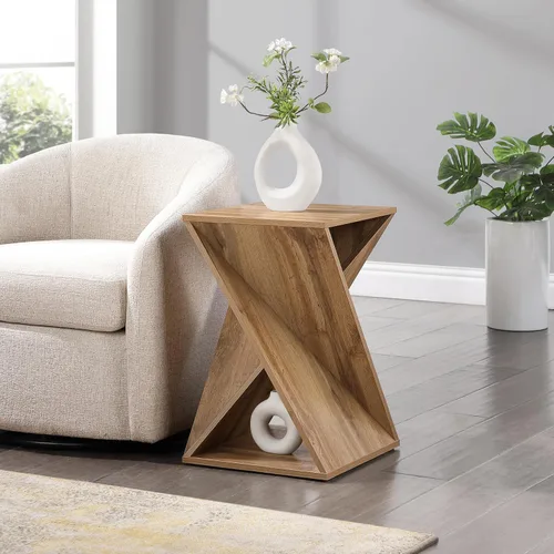 Mesa Auxiliar Moderna Única con Extremo Retorcido, Mesa Lateral de Estilo Rústico, Estilo Rústico, Sala de Estar, Mesa Decorativa de Dormitorio,