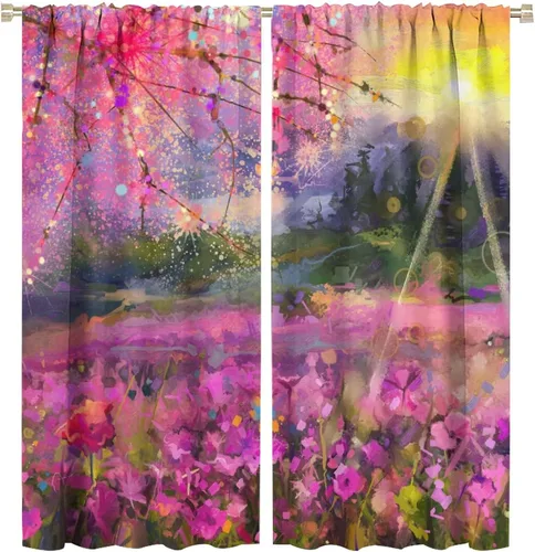Miniatura 35 de Cortinas opacas con diseño floral de galaxia azul abstracta para dormitorio, cortinas de ventana de teñido anudado con diseño de flor de cerezo