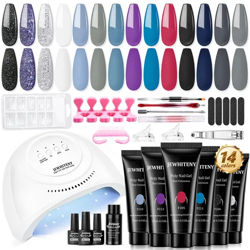 Miniatura 10 de JEWHITENY Juego de gel para uñas de polivinilo de 28 colores - 15ml tonos desnudo, rosa, marrón, negro, gris, azul, amarillo para manicura francesa