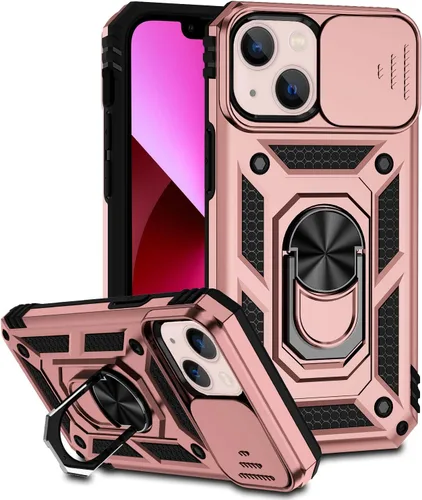 Miniatura 17 de Funda compatible con iPhone 13 de 6.1 pulgadas, funda magnética con funda para cámara y soporte, grado militar, a prueba de golpes, material de PC