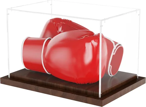 Caja de exhibición para guantes de boxeo VGMiu con base de madera, caja de exhibición de acrílico transparente para guantes de boxeo, guantes de