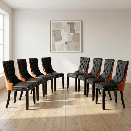 Miniatura 154 de OVENTA Juego de 4 sillas de comedor modernas tapizadas copetudas, terciopelo negro y gris y cuero con patas de madera maciza, sillas de cocina