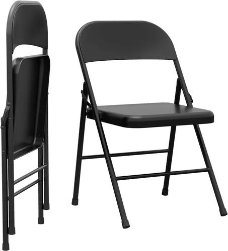 Miniatura 11 de Juego de 4 sillas plegables, asiento comercial portátil y apilable con marco de metal, sillas plegables resistentes para oficina, boda, fiesta, Negro