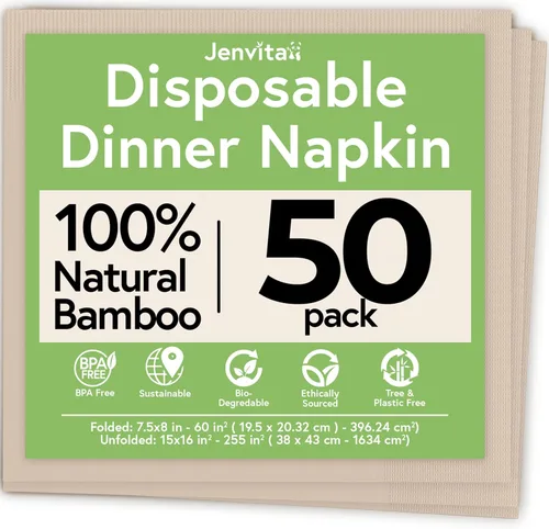 Servilletas compostables 100% bambú (paquete de 50) | Servilletas resistentes para almuerzo, cena, eventos, ocasiones y entretenimiento, ecológicas,