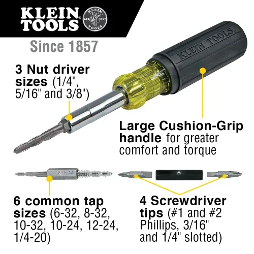 Miniatura 2 de Klein Tools 32517 Destornillador multibroca con 6 tamaños de grifo comunes, 4 puntas de destornillador y 3 tamaños de destornillador de tuercas