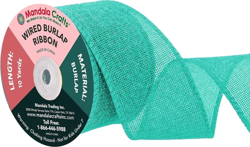 Miniatura 120 de Mandala Crafts Cinta de arpillera verde con alambre para corona, cinta de arpillera con alambre verde rústico de yute natural, 1 pulgada de ancho