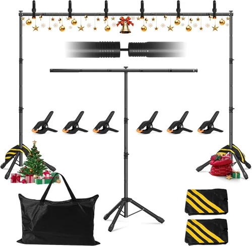 Kit de soporte de fondo 3 en 1 de 10 x 7.5 pies para estudio de fotografía, soporte de fondo en forma de T para fiestas de bodas, soporte de fondo