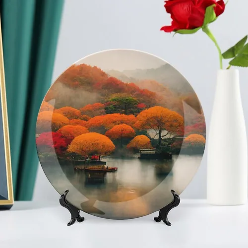 Miniatura 6 de Platos decorativos de Acción de Gracias para decoración del hogar, temporada de otoño de Japón, árboles de arce, ríos y barcos, bandeja decorativa