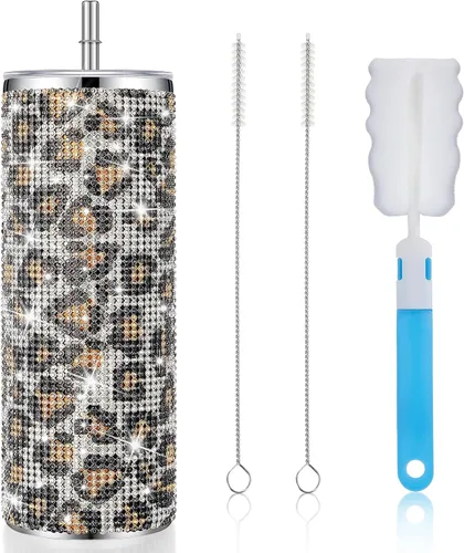 Miniatura 10 de Tessco Vasos Tumbler con Pedrería Brillante con Pajita Botella de Agua con Purpurina Tumbler de Pajita de Acero Inoxidable Vaso Aislado con Pedrería