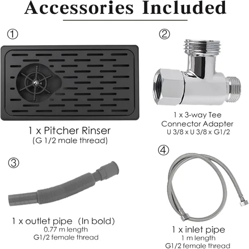 Miniatura 7 de Enjuagadoras de jarra, lavadora de jarra, lavadora y aerosol, bandeja de drenaje y goteo, lavabo de vidrio de barra de acero inoxidable 304, Negro