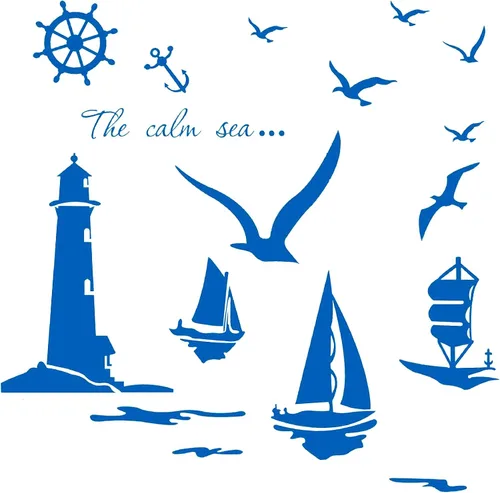 Grandes adhesivos decorativos de faro marino para pared, calcomanía de pared náutica con gaviotas, adhesivos de pared de barco para decoraciones de