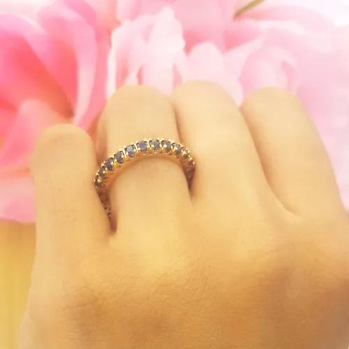 Miniatura 5 de 1.80 quilates (ctw) 14K oro redondo azul zafiro señoras eternidad anillo de boda 1 34 CT