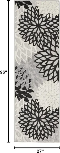 Miniatura 2 de Nourison Aloha - Tapete negro/blanco para interior o exterior, 2 pies y 3 pulgadas x 8 pies, tropical, botánico, fácil limpieza, no desprende pelo