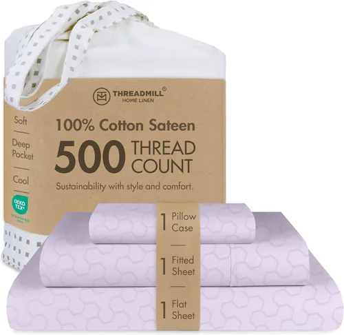 Miniatura 38 de Threadmill - Sábanas de algodón de lujo para hotel, tamaño King, 100% algodón, 500 hilos con bolsillo profundo, ajuste cómodo, suaves y frescas