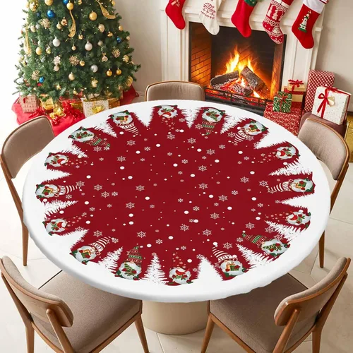Miniatura 14 de Mantel redondo ajustado con diseño floral de mandala aguamarina, estilo étnico bohemio con borde elástico, impermeable, mantel circular de flores