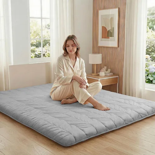 ZonLi - Colchón de piso japonés tipo futón, tamaño individual, colchón de tatami enrollable y grueso con funda lavable 100% algodón, colchón de piso
