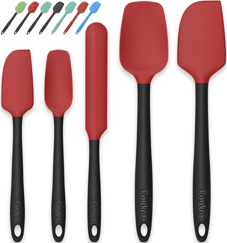 Coukre Juego de 5 espátulas de silicona, resistentes a altas temperaturas, silicona de grado alimenticio, aptas para lavavajillas, para hornear, Rojo