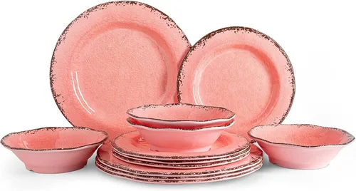 Miniatura 15 de LEHAHA Juego de Vajilla de 12 Piezas de Melamina Vintage Incluye 4 Platos de Cena, 4 Platos de Ensalada y 4 Cuencos, Servicio para 4, Vajilla