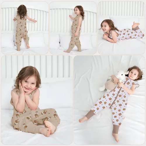 Miniatura 6 de LAT - Saco de dormir para bebé, saco de dormir de algodón sin mangas para niños pequeños con piernas, manta con cremallera 6M-4T