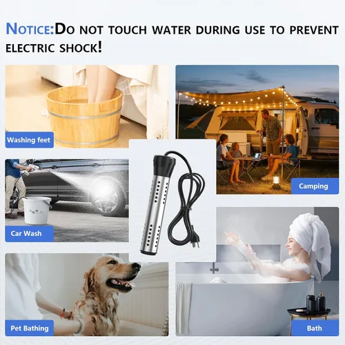 Miniatura 5 de BSEED Calentador de agua de inmersión eléctrico, calentador de agua portátil de calentamiento rápido de 2000 W con apagado automático, protector