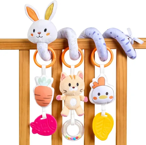 TUMAMA - Juguetes en espiral para asiento de automóvil, juguetes para bebés de 0, 3, 6, 9, 12 meses, cochecito infantil, juguetes colgantes para