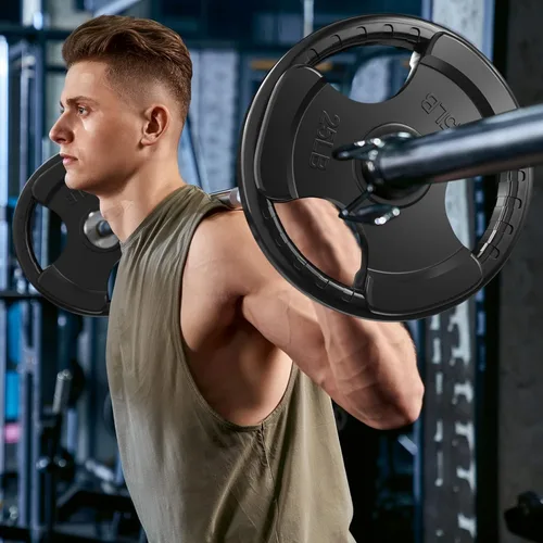 Miniatura 6 de RitFit Weight Plates for Barbell, 2-Inch Olympic Rubber Grip Plates for Weightlifting and Strength Training in Home & Gym, Single, Pair and Sets